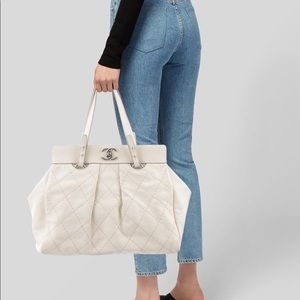 CHANEL Bags - Chanel Ivory Quilted Leather CC Twist Lock Tote CHANEL Bags - Chanel Ivory Quilted Leather CC Twist Lock Tote